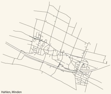 Alman kenti MINDEN, Almanya 'nın HAHLEN QuARTER bölgesinin klasik bej arka planında yer alan şehir caddelerinin ayrıntılı navigasyon siyah çizgileri