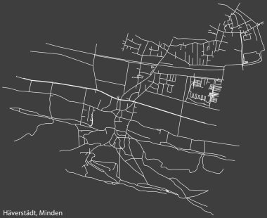 Alman kenti MINDEN, Almanya 'nın HVERSTDT çeyreğinin şehir caddeleri haritası üzerinde ayrıntılı olumsuz navigasyon beyaz çizgileri