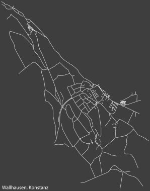 Alman kasabası KONSTANZ, Almanya 'nın WALLHAUSEN Çeyreği' nin şehir caddeleri haritası koyu gri arka planda ayrıntılı olumsuz seyrüsefer