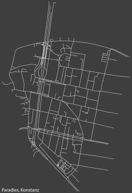 Almanya 'nın KONSTANZ kentindeki Paradis Mahallesi' nin şehir caddelerinin haritası. Koyu gri arka planda.