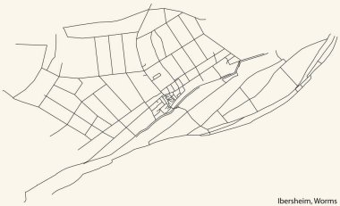 Almanya 'nın Worms şehrinin IBERSHEIM QuARTER bölgesinin klasik bej arka planında yer alan şehir caddelerinin detaylı navigasyon siyah çizgileri.