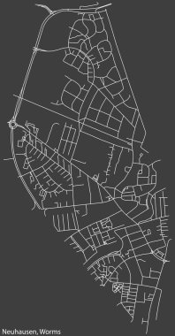Almanya 'nın Solucan kasabası NEUHAUSEN Çeyreği' nin koyu gri arkaplan üzerinde yer alan şehir caddeleri haritası.
