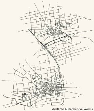 Almanya 'nın Worms şehrinin STADTBEZIRK WESTLICHE AUSSENBEZIRKE YÖNETMENİ' nin şehir yolu haritası