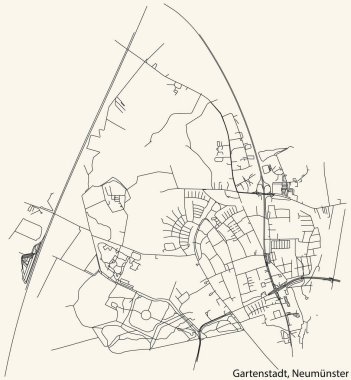 Almanya 'nın NEUMNSTER kentindeki GARTENSTADT QuARTER' ın şehir yolu haritasının ayrıntılı seyir çizgileri