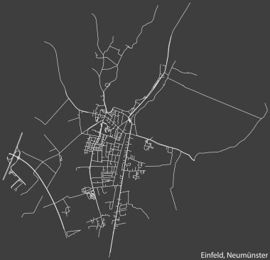 Alman şehri NEUMNSTER, Almanya 'nın EINFELD QuARTER' ının şehir caddeleri haritası üzerinde ayrıntılı olumsuz navigasyon beyaz çizgileri