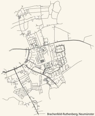 Almanya 'nın NEUMNSTER kentindeki BRACHENFELD-RUTHENBERG QuARTER bölgesinin şehir caddelerinin detaylı haritası