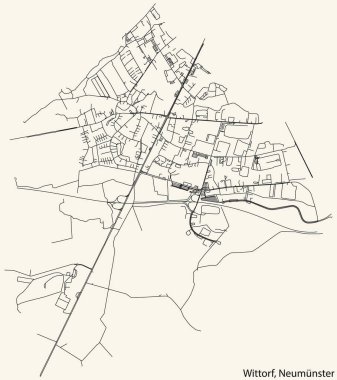 Alman kasabası NEUMNSTER, Almanya 'nın klasik bej arka planında yer alan WittORF QuARTER kentsel yol haritasının ayrıntılı navigasyon siyah hatları