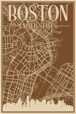 Road network poster of the downtown BOSTON, UNITED STATES OF AMERICA