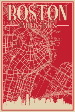 Road network poster of the downtown BOSTON, UNITED STATES OF AMERICA