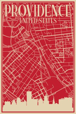 Road network poster of the downtown PROVIDENCE, UNITED STATES OF AMERICA