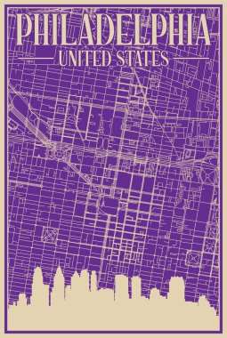 Road network poster of the downtown PHILADELPHIA, UNITED STATES OF AMERICA