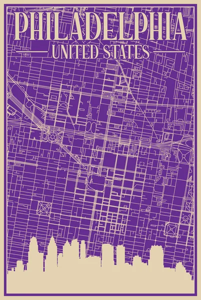 Road Network Poster Downtown Philadelphia United States America — Stock Vector