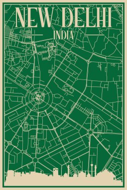 Road network poster of the downtown NEW DELHI, INDIA