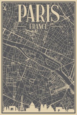 Road network poster of the downtown PARIS, FRANCE