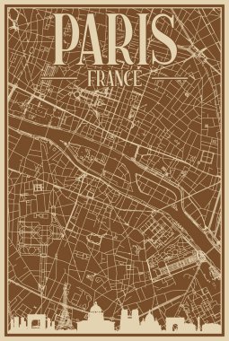 Road network poster of the downtown PARIS, FRANCE