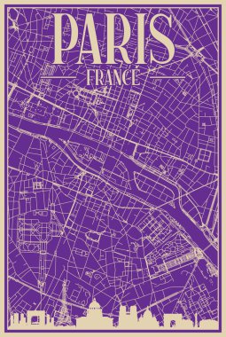 Road network poster of the downtown PARIS, FRANCE