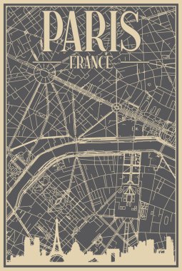 Road network poster of the downtown PARIS, FRANCE