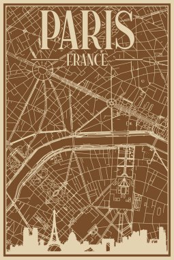 Road network poster of the downtown PARIS, FRANCE