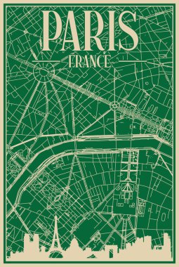 Road network poster of the downtown PARIS, FRANCE