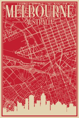 Road network poster of the downtown MELBOURNE, AUSTRALIA