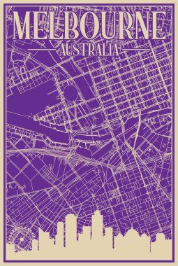 Road network poster of the downtown MELBOURNE, AUSTRALIA