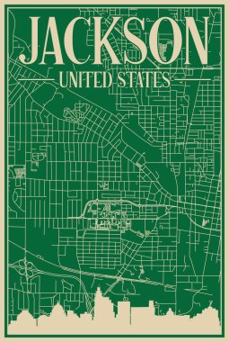 Road network poster of the downtown JACKSON, UNITED STATES OF AMERICA