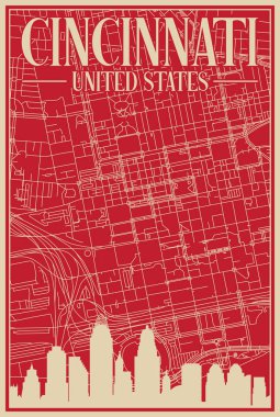 Road network poster of the downtown CINCINNATI, UNITED STATES OF AMERICA