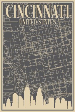 Road network poster of the downtown CINCINNATI, UNITED STATES OF AMERICA