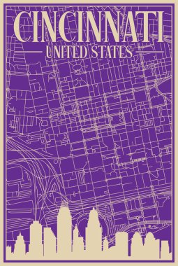 Road network poster of the downtown CINCINNATI, UNITED STATES OF AMERICA