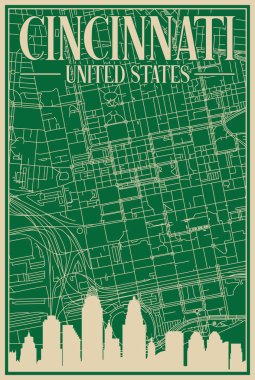Road network poster of the downtown CINCINNATI, UNITED STATES OF AMERICA