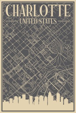 Road network poster of the downtown CHARLOTTE, UNITED STATES OF AMERICA