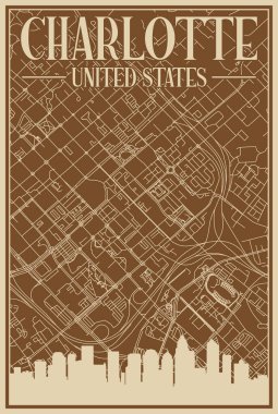 Road network poster of the downtown CHARLOTTE, UNITED STATES OF AMERICA