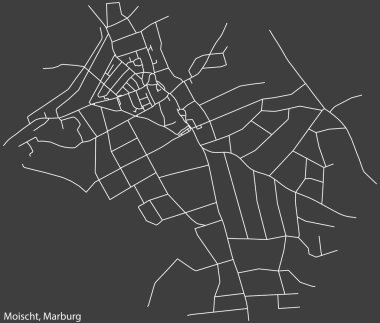 Detailed navigation black lines urban street roads map of the MOISCHT DISTRICT of the German town of MARBURG, Germany on vintage beige background