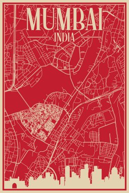 Road network poster of the downtown MUMBAI, INDIA