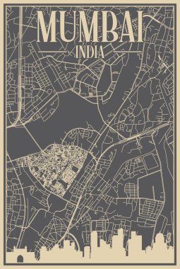 Road network poster of the downtown MUMBAI, INDIA
