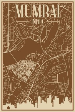 Road network poster of the downtown MUMBAI, INDIA