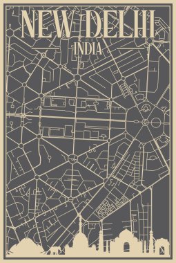 Road network poster of the downtown NEW DELHI, INDIA