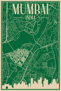 Road network poster of the downtown MUMBAI, INDIA
