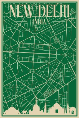 Road network poster of the downtown NEW DELHI, INDIA