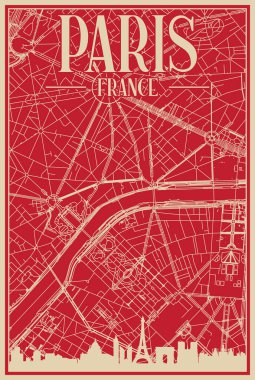Road network poster of the downtown PARIS, FRANCE