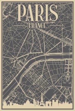 Road network poster of the downtown PARIS, FRANCE