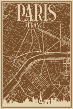 Road network poster of the downtown PARIS, FRANCE