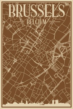 Road network poster of the downtown BRUSSELS, BELGIUM