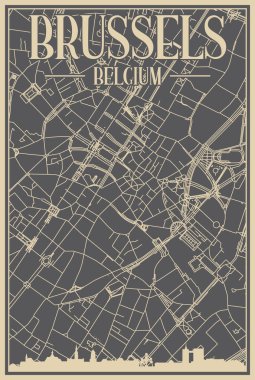 Road network poster of the downtown BRUSSELS, BELGIUM
