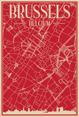 Road network poster of the downtown BRUSSELS, BELGIUM