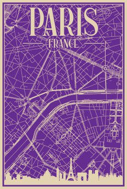 Road network poster of the downtown PARIS, FRANCE
