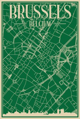 Road network poster of the downtown BRUSSELS, BELGIUM