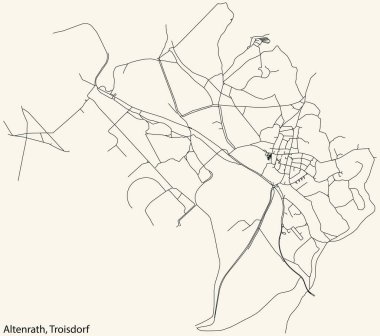 Detailed navigation black lines urban street roads map of the ALTENRATH DISTRICT of the German town of TROISDORF, Germany on vintage beige background