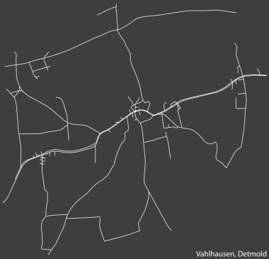 Almanya 'nın DETMOLD kentindeki VAHLHAUSEN DISTRICT' in şehir yolları haritası koyu gri arka plan üzerine ayrıntılı olumsuz navigasyon beyaz çizgileri