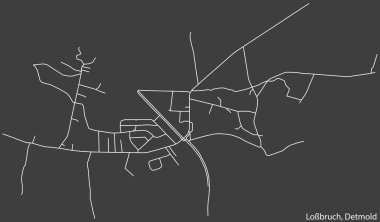 Almanya 'nın DETMOLD kentindeki LOSSBRUCH DISTRICT' nin şehir caddeleri haritası koyu gri arka planda ayrıntılı olarak çizildi